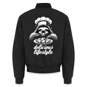 Pelmeni Faultier köstlicher Lebensstil Koch Gesche - Unisex Bomberjacke - Schwarz - Hinten - AI Model Male 185 light (185cm)