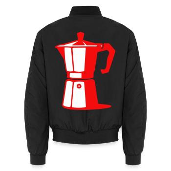 Coffee Pot Illustration for Cafe Lovers - Unisex Bomber Jacket - black - Back - AI Model Male 185 light (185cm)