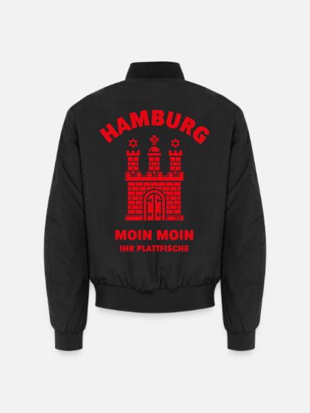 Hamburg – Moin Moin Ihr Plattfische Plattdeutsch R - Unisex Bomberjacke - Schwarz