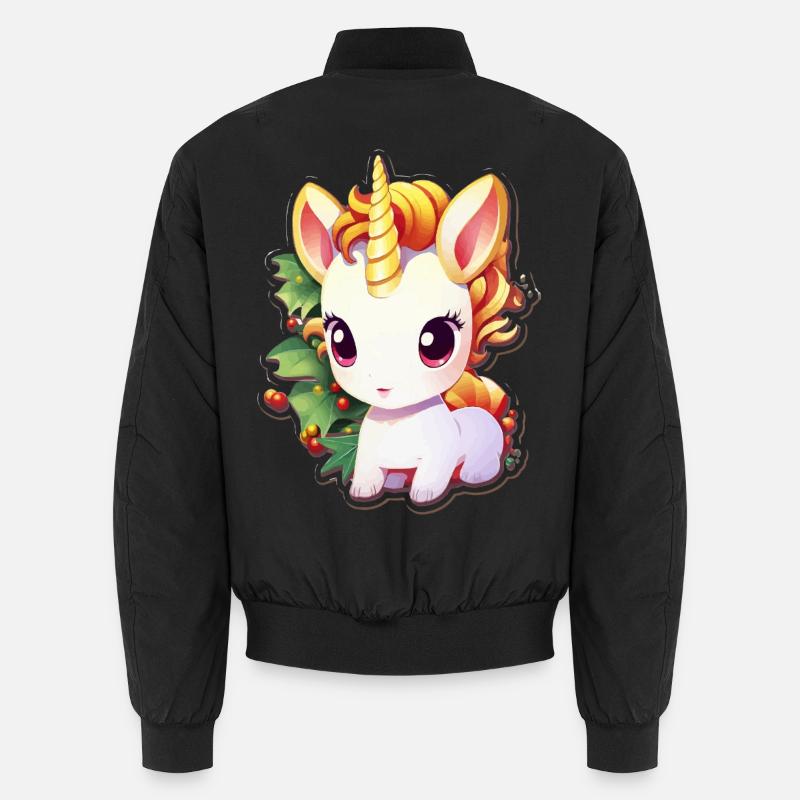 Einhorn im Festwald mit Mistel - Unisex Bomberjacke - Schwarz