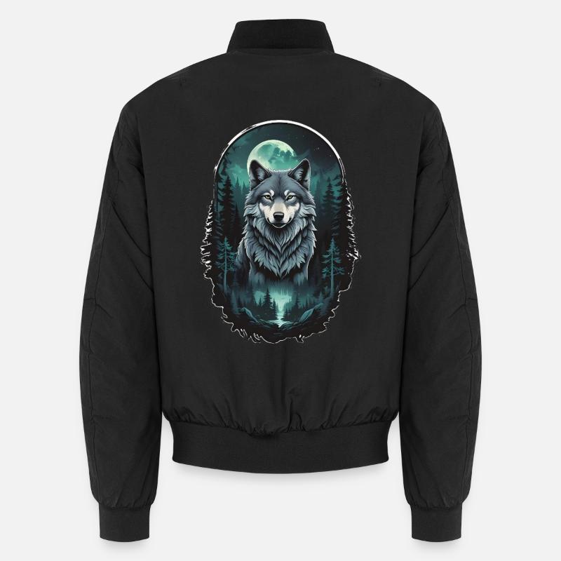 Moon Wolf in the Dark Forest Unisex Bomber Jacket