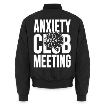 Anxiety Club Meeting with Brain - Unisex Bomber Jacket - black - Back - AI Model Male 185 light (185cm)