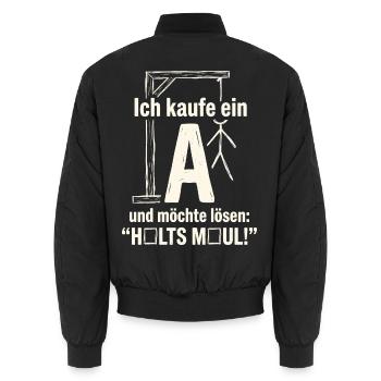 Galgenmännchen: Ich kaufe ein A - Halts Maul - Unisex Bomberjacke - Schwarz - Hinten - AI Model Male 185 light (185cm)