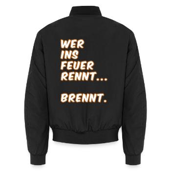 Wer ins Feuer Rennt – Flammen-Typo - Unisex Bomberjacke - Schwarz - Hinten - AI Model Male 185 light (185cm)