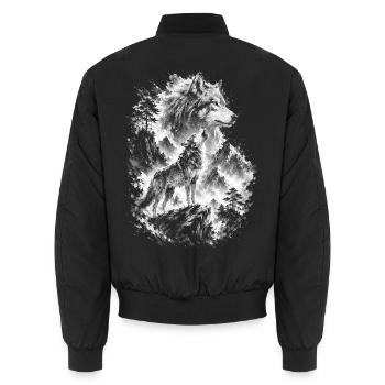 Heulender Wolf als Porträt im Zeichenstil - Unisex Bomberjacke - Schwarz - Hinten - AI Model Male 185 light (185cm)