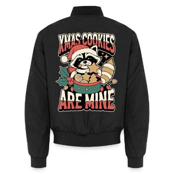 Xmas Cookies Are Mine – Weihnachts-Waschbär - Unisex Bomberjacke - Schwarz - Hinten - AI Model Male 185 light (185cm)
