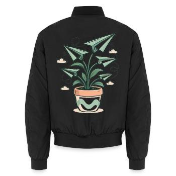 Origami Pflanze aus Papierflugzeugen - Unisex Bomberjacke - Schwarz - Hinten - AI Model Male 185 light (185cm)