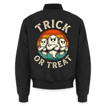 Trick or Treat – Lustiges Retro Halloween Geister  - Unisex Bomberjacke - Schwarz - Hinten - AI Model Male 185 light (185cm)