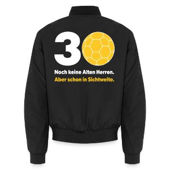 30. Geburtstag Handball – Noch keine Alten Herren - Unisex Bomberjacke - Schwarz - Hinten - AI Model Male 185 light (185cm)