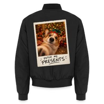 Fetch My Presents Corgi Selfie Weihnachten - Unisex Bomberjacke - Schwarz - Hinten - AI Model Male 185 light (185cm)