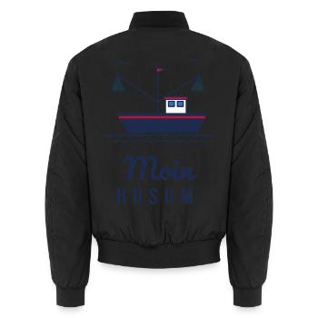 Moin Husum – Krabbenkutter Nordsee Motiv - Unisex Bomberjacke - Schwarz - Hinten - AI Model Male 185 light (185cm)