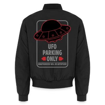 Ufo Parking Only | Colors changeable - Unisex Bomber Jacket - black - Back - AI Model Male 185 light (185cm)