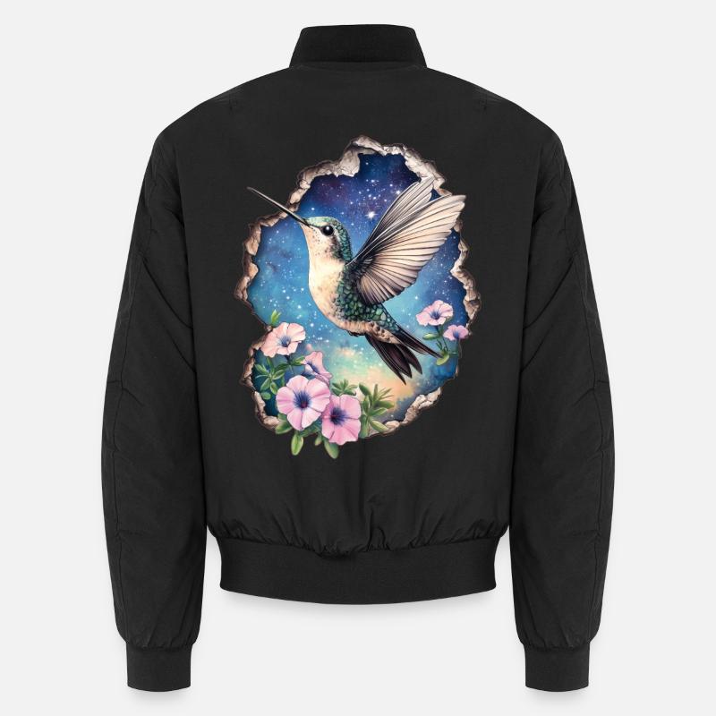 Kolibri mit Blüten - Unisex Bomberjacke - Schwarz