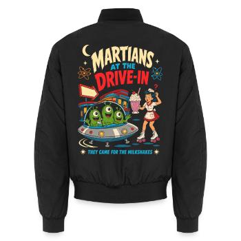 Martians at the Drive-In Diner - Unisex Bomber Jacket - black - Back - AI Model Male 185 light (185cm)