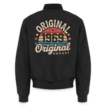 Original August 1969 Vintage Anniversary 1969 - Unisex Bomber Jacket - black - Back - AI Model Male 185 light (185cm)