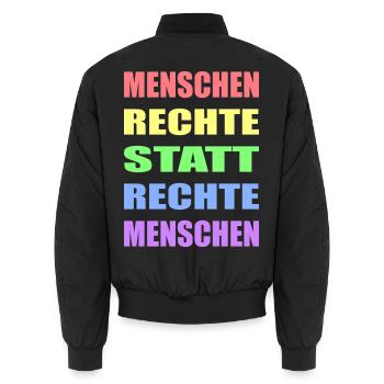 Menschenrechte statt rechte Menschen Links Antifa - Unisex Bomberjacke - Schwarz - Hinten - AI Model Male 185 light (185cm)