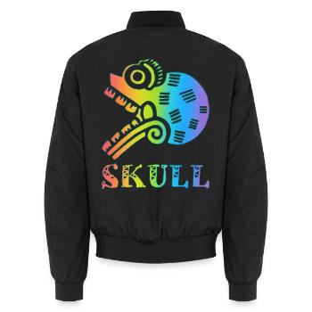 Multicolored Tribal Skull - Unisex Bomber Jacket - black - Back - AI Model Male 185 light (185cm)