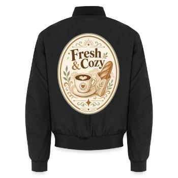 Frisch & Gemütlich Brot Kaffee - Unisex Bomberjacke - Schwarz - Hinten - AI Model Male 185 light (185cm)