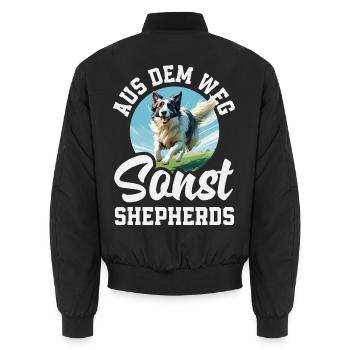 Australian Shepherd - Mein treuer Aussie - Unisex Bomberjacke - Schwarz - Hinten - AI Model Male 185 light (185cm)
