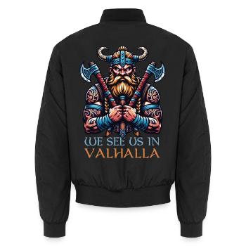 We see us in Valhalla! Wikinger Walhalla - Unisex Bomberjacke - Schwarz - Hinten - AI Model Male 185 light (185cm)