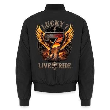 Lucky 7: Lebe, um zu fahren - Unisex Bomberjacke - Schwarz - Hinten - AI Model Male 185 light (185cm)