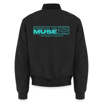 Inspired & Creative – Aesthetic Statement - Unisex Bomber Jacket - black - Back - AI Model Male 185 light (185cm)