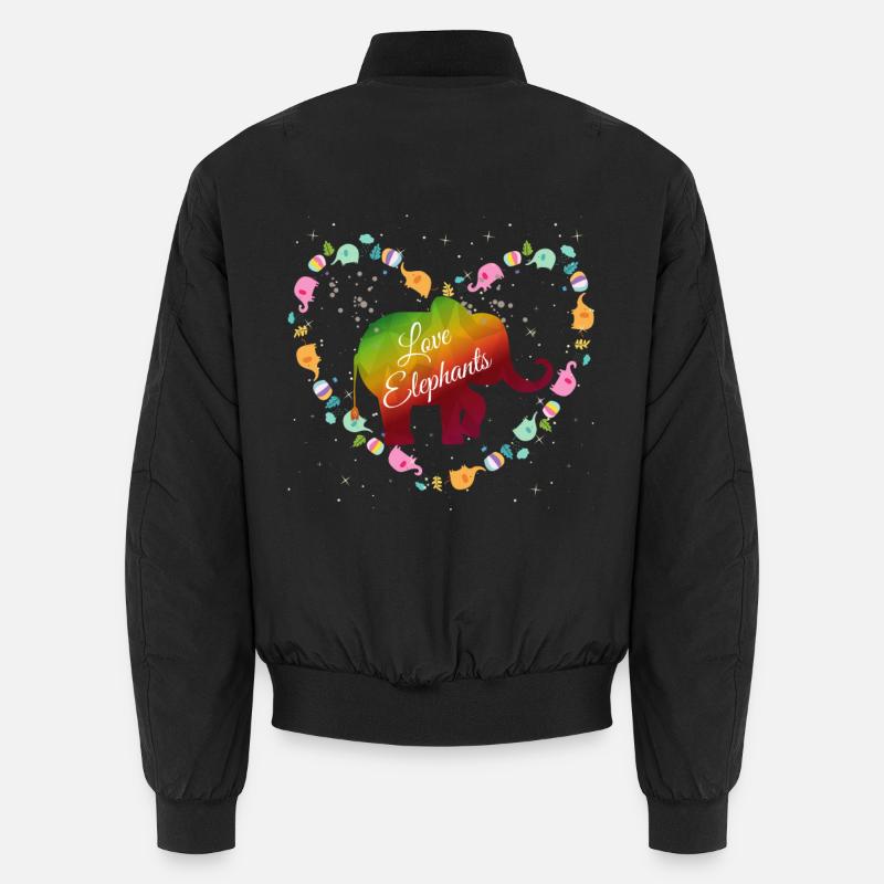 Regenbogen Elefanten Herzdesign - Unisex Bomberjacke - Schwarz