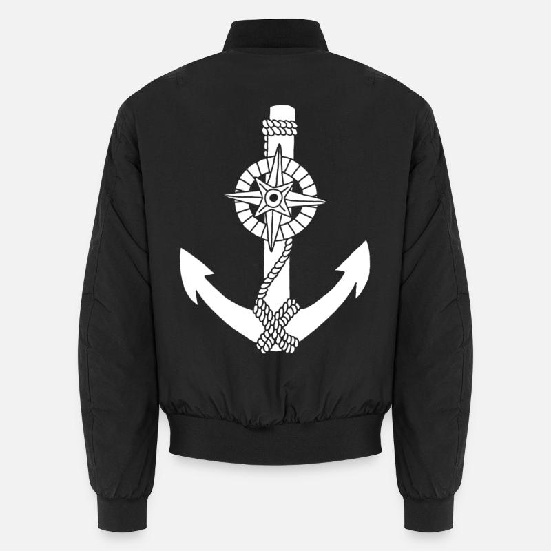 White anchor compass - Unisex Bomber Jacket - black