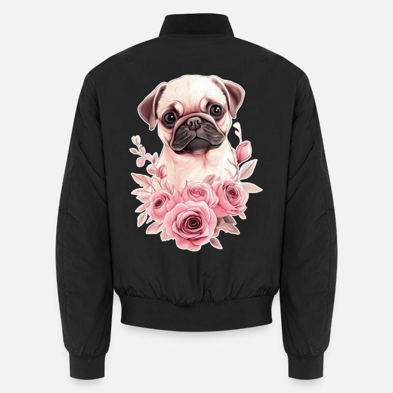 Mops mit Blumen Unisex Bomberjacke