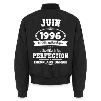 Anniversaire 30 ans - Juin 1996 Perfection - Bomber unisexe - noir - Dos - AI Model Male 185 light (185cm)
