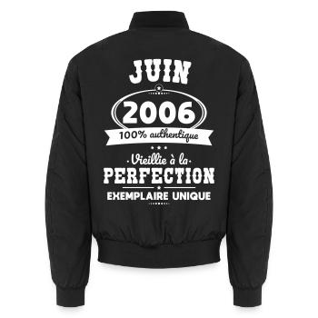 Anniversaire 20 ans - Juin 2006 Perfection - Bomber unisexe - noir - Dos - AI Model Male 185 light (185cm)