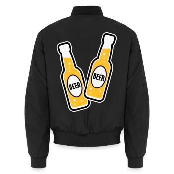 2 Toasting Beer Bottles (Beery / POS 3C) - Unisex Bomber Jacket - black - Back - AI Model Male 185 light (185cm)
