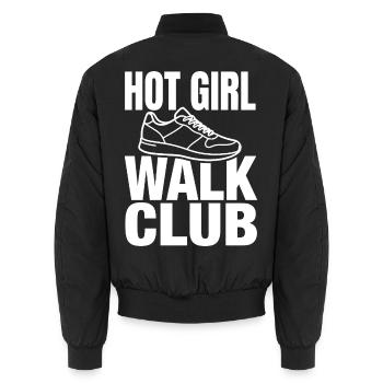 Hot Girl Walk Club with Sneakers - Unisex Bomber Jacket - black - Back - AI Model Male 185 light (185cm)