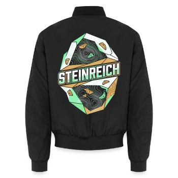 Bouldern & Klettern - Steinreich Spruch - Unisex Bomberjacke - Schwarz - Hinten - AI Model Male 185 light (185cm)