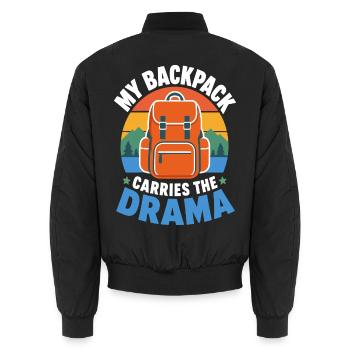 Rucksack trägt das Drama - Unisex Bomberjacke - Schwarz - Hinten - AI Model Male 185 light (185cm)