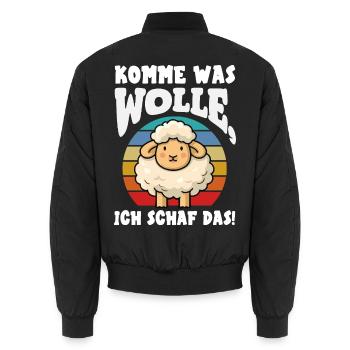 Komme Was Wolle Schaf Retro Vintage Design - Unisex Bomberjacke - Schwarz - Hinten - AI Model Male 185 light (185cm)