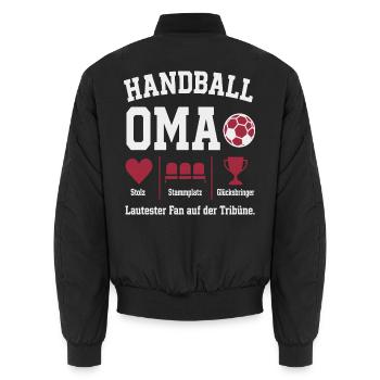 Omi Handball Fan Shirt – Stolz & Pokal - Unisex Bomberjacke - Schwarz - Hinten - AI Model Male 185 light (185cm)