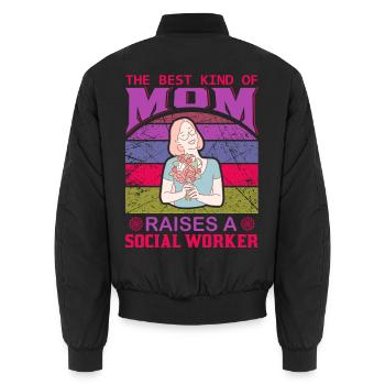 Best Mom Raises A Social Worker Shirt - Unisex Bomber Jacket - black - Back - AI Model Male 185 light (185cm)