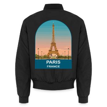 Paris France Eiffel Tower Vintage Travel Poster - Unisex Bomber Jacket - black - Back - AI Model Male 185 light (185cm)