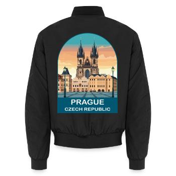 Vintage-Poster in der Prager Tschechischen Republik - Unisex Bomberjacke - Schwarz - Hinten - AI Model Male 185 light (185cm)