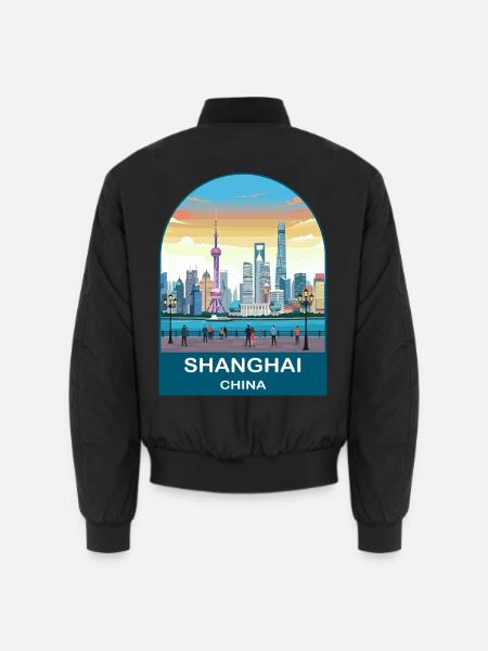 Shanghai China Vintage-Reiseplakat-Kunst - Unisex Bomberjacke - Schwarz