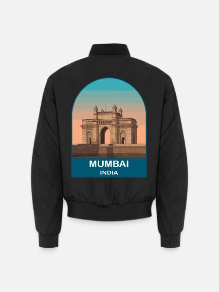 Mumbai India Gateway of India Reiseillustration - Unisex Bomberjacke - Schwarz
