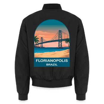 Florianópolis Brazil Bridge Vintage Travel Art - Unisex Bomber Jacket - black - Back - AI Model Male 185 light (185cm)