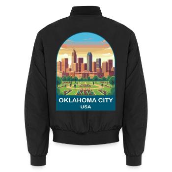 Oklahoma City USA Vintage Travel Poster - Unisex Bomber Jacket - black - Back - AI Model Male 185 light (185cm)