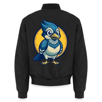 Jay Bird Kawaii Maskottchen Cartoon Clipart Logo Abzeichen - Unisex Bomberjacke - Schwarz - Hinten - AI Model Male 185 light (185cm)