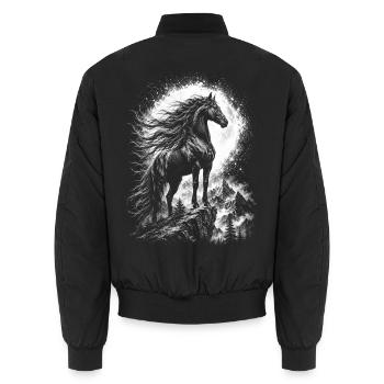 Stolzes schwarzes Pferd in Natur im Zeichenstil - Unisex Bomberjacke - Schwarz - Hinten - AI Model Male 185 light (185cm)