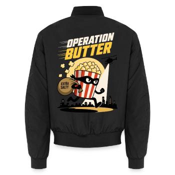 Operation Butter – Lustiger Popcorn Agent - Unisex Bomberjacke - Schwarz - Hinten - AI Model Male 185 light (185cm)