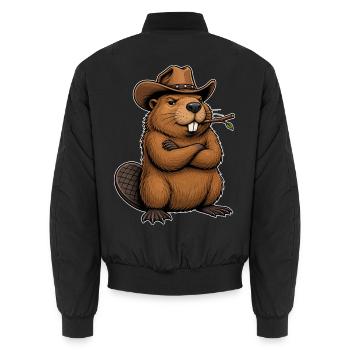 Cooler Biber Cowboy mit Hut - Unisex Bomberjacke - Schwarz - Hinten - AI Model Male 185 light (185cm)