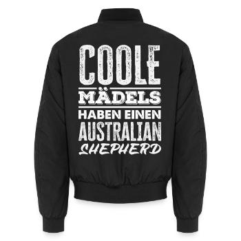 Australian Shepherd - Mein treuer Aussie - Unisex Bomberjacke - Schwarz - Hinten - AI Model Male 185 light (185cm)