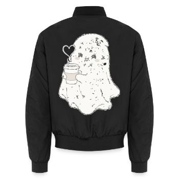 Kuscheliger Geist mit Kaffeebecher - Unisex Bomberjacke - Schwarz - Hinten - AI Model Male 185 light (185cm)